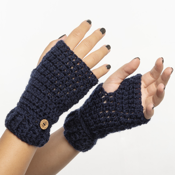 Χειροποίητα πλεκτά γάντια μπλε σκούρο χωρίς δαχτυλάκια από 100% ακρυλικό νήμα - ακρυλικό - 3