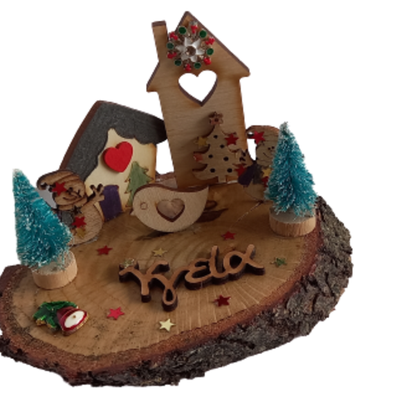Χριστουγεννιάτικο χωριό - γούρι 2021 σε φέτα ξύλου - ξύλο, σπίτι, χριστουγεννιάτικα δώρα, γούρια - 5