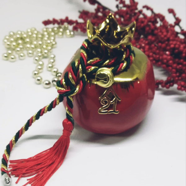 Κεραμικό Διακοσμητικό Ρόδι 2021 Μπορντό Χρυσό - charms, ρόδι, χριστουγεννιάτικα δώρα, γούρια