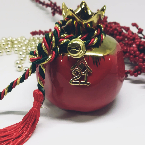 Κεραμικό Διακοσμητικό Ρόδι 2021 Μπορντό Χρυσό - charms, ρόδι, χριστουγεννιάτικα δώρα, γούρια - 2