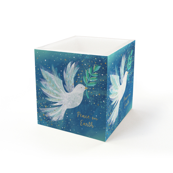 Peace on Earth Κουφωτό κερί φαναράκι κύβος - χριστουγεννιάτικα δώρα, κεριά & κηροπήγια