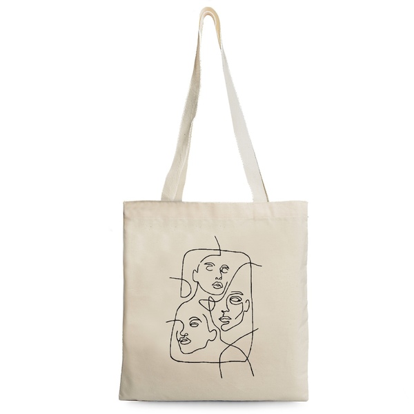 Πάνινη Τσάντα ♥ Faces - tote, ώμου, all day, πάνινες τσάντες - 2