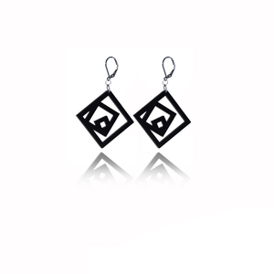 earrings.plexiglass,BLACK,steel,Geometric,(code 7bl) - plexi glass, ατσάλι, κρεμαστά, μεγάλα