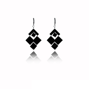 earrings.plexiglass,BLACK,steel,Geometric,(code 10bl) - plexi glass, ατσάλι, κρεμαστά, μεγάλα, με κλιπ
