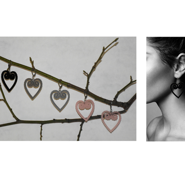 earrings,plexiglass,HEART,steel,Heart,(code:15bl) - plexi glass, ατσάλι, κρεμαστά, μεγάλα, με κλιπ - 2