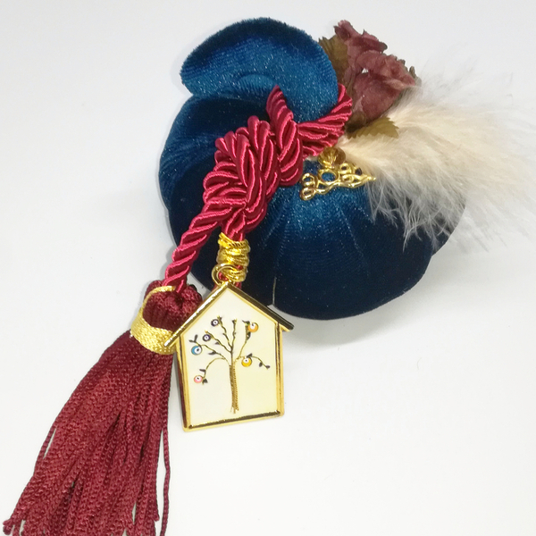 Γούρι 2021 Βελούδινη Διακοσμητική Κολοκύθα 9cm μπλε χρωμα - ύφασμα, δώρο, χριστουγεννιάτικα δώρα, κολοκύθα, γούρια
