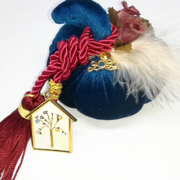Γούρι 2021 Βελούδινη Διακοσμητική Κολοκύθα 9cm μπλε χρωμα - ύφασμα, δώρο, χριστουγεννιάτικα δώρα, κολοκύθα, γούρια - 2