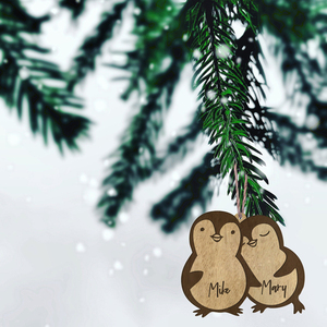 Ξύλινo Στολίδι – Πιγκουίνοι (Με δυνατότητα χάραξης ονομάτων σας) - ξύλο, χριστουγεννιάτικα δώρα, στολίδια, προσωποποιημένα - 3