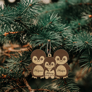 Ξύλινo Στολίδι -Οικογένεια Πιγκουίνων (Mε δυνατότητα προσωποποίησης) - ξύλο, χριστουγεννιάτικα δώρα, στολίδια, προσωποποιημένα - 3