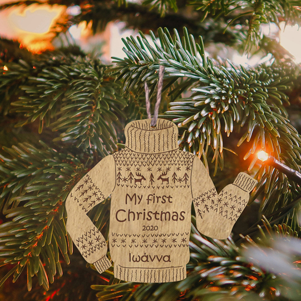 Ξύλινo Στολίδι – Πoυλόβερ (Με δυνατότητα χάραξης ονόματος ) - ξύλο, χριστουγεννιάτικα δώρα, στολίδια, προσωποποιημένα - 2