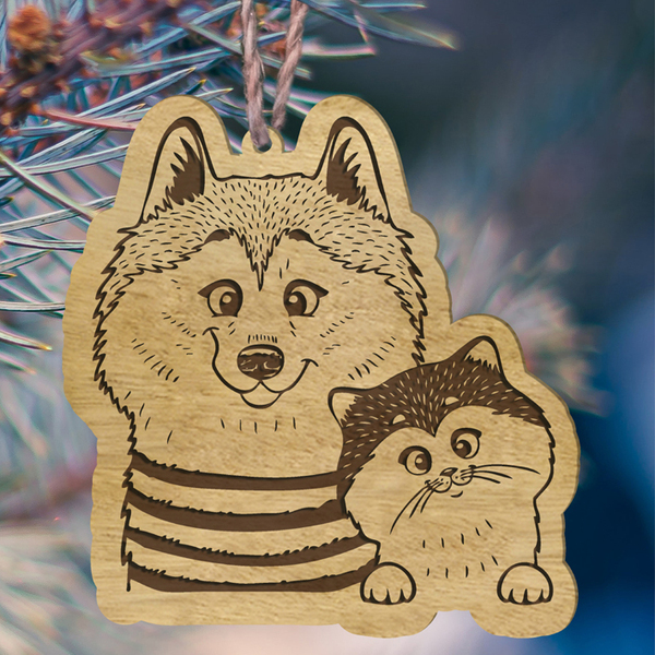 Ξύλινo Στολίδι – Γάτα & Σκύλος (Με δυνατότητα χάραξης δικού σας κείμενου) - ξύλο, χριστουγεννιάτικα δώρα, στολίδια, προσωποποιημένα - 2