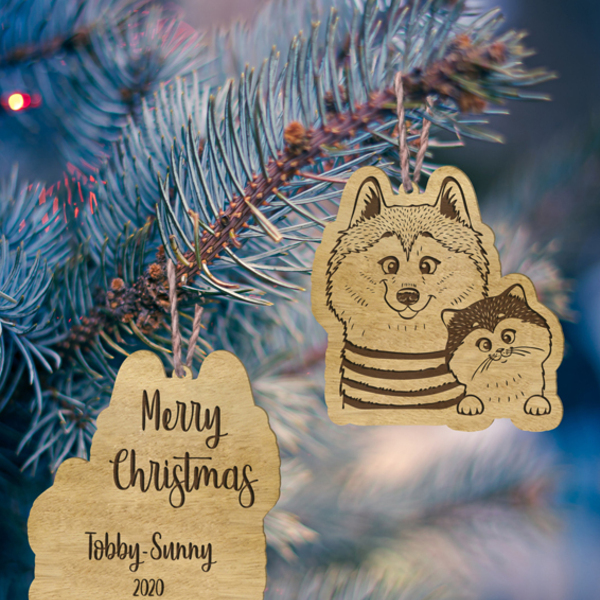 Ξύλινo Στολίδι – Γάτα & Σκύλος (Με δυνατότητα χάραξης δικού σας κείμενου) - ξύλο, χριστουγεννιάτικα δώρα, στολίδια, προσωποποιημένα - 3
