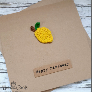 Ευχετήρια κάρτα (βελονάκι) - Λεμόνι - crochet, γενέθλια - 3