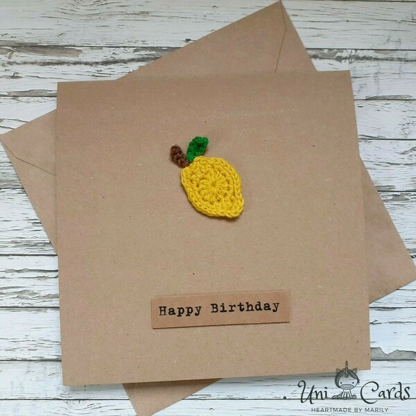 Ευχετήρια κάρτα (βελονάκι) - Λεμόνι - crochet, γενέθλια - 2