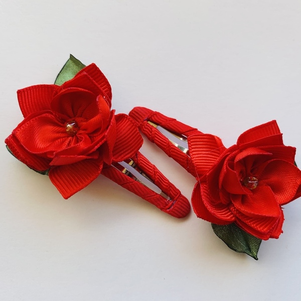 Κοκκαλάκια Red flower - κορίτσι, χριστουγεννιάτικο, για τα μαλλιά, αξεσουάρ μαλλιών - 3