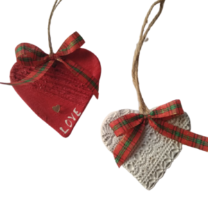 Σετ 2 στολιδάκια από πηλό - στολίδια, πηλός, χριστουγεννιάτικα δώρα, αγάπη