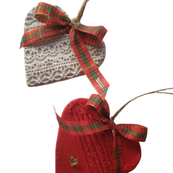 Σετ 2 στολιδάκια από πηλό - αγάπη, πηλός, χριστουγεννιάτικα δώρα, στολίδια - 2