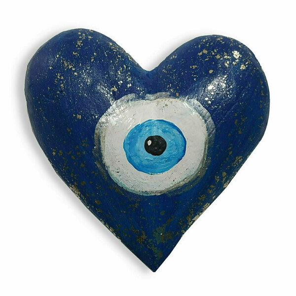 Καρδιά "μάτι" σκαλισμένη από λευκό τσιμένο - evil eye - καρδιά, τσιμέντο, διακοσμητικά