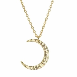 Κολιέ ατσαλι - Gold moon - charms, επιχρυσωμένα, φεγγάρι, κοντά, ατσάλι