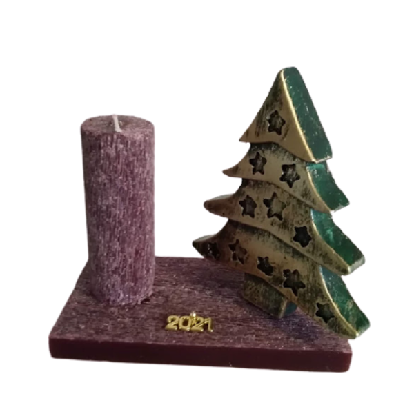 Γούρι κερί επιτραπέζιο Χριστουγεννιάτικο ξυστό αρωματικό με σχέδιο δεντράκι πράσινο 2021. - χριστουγεννιάτικα δώρα, κεριά & κηροπήγια, δέντρο
