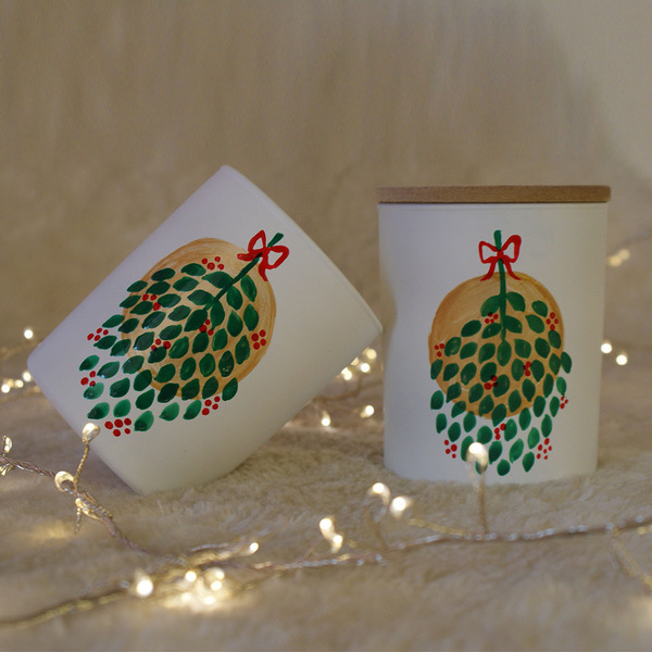 Κερί σογιας με άρωμα Christmas Kiss (Μήλο, κανέλα) μέσα σε ποτήρι ζωγραφισμένο στο χέρι - γυαλί, διακοσμητικά, χριστουγεννιάτικα δώρα, κεριά, δέντρο - 4