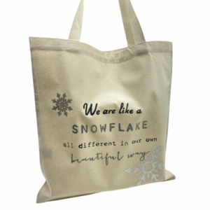 Πάνινη Τσάντα ♥ Snowflake - ύφασμα, ώμου, χριστουγεννιάτικο, πάνινες τσάντες - 4