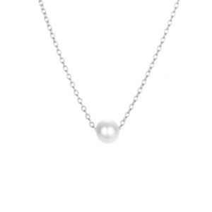 Κολιέ ατσαλι - Pearly silver - charms, κοντά, ατσάλι, επάργυρα, πέρλες