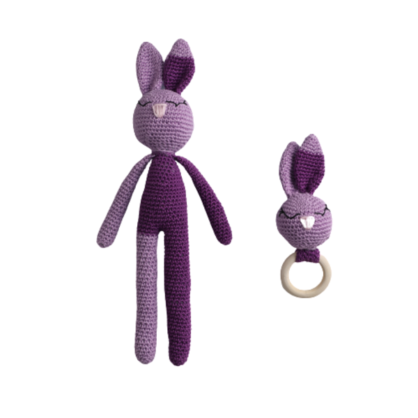 Purple Bunny Set - λούτρινα, λαγουδάκι, amigurumi