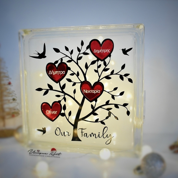 Υαλότουβλο φωτιζόμενο ''FAMILY TREE'' 7 ΟΝΟΜΑΤΑ | Προσωποποιημένο - ξύλο, διακοσμητικά, χριστουγεννιάτικα δώρα, δέντρο, προσωποποιημένα - 2