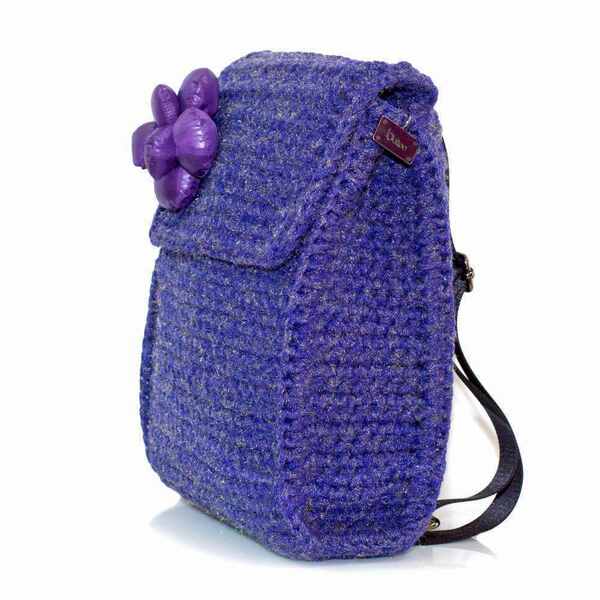 Χειροποίητη τσάντα πλάτης (backpack) Χρώμα Μωβ Ιριδίζον - πλάτης, μεγάλες, all day, πλεκτές τσάντες - 4