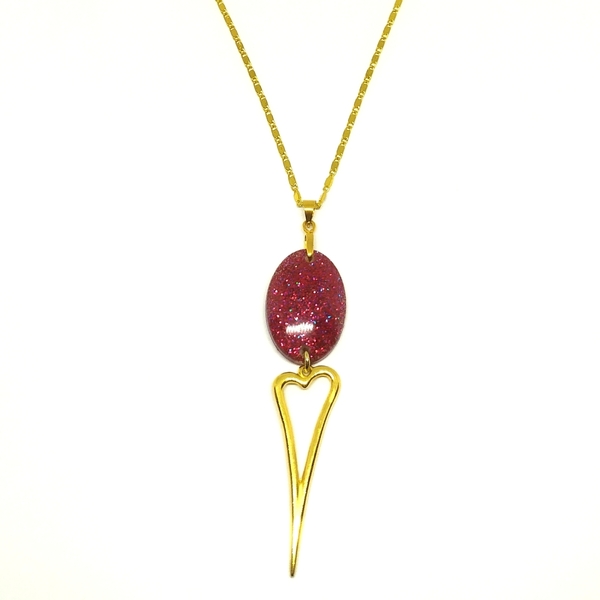 Heart glamorous necklace - γυαλί, charms, ορείχαλκος, καρδιά, κοντά