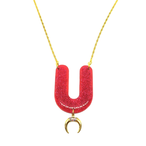 Zirgon horn necklace 1 - γυαλί, charms, πηλός, κοντά