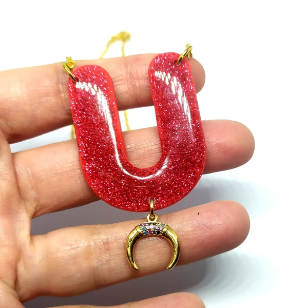 Zirgon horn necklace 1 - γυαλί, charms, πηλός, κοντά - 3