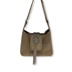 Urban Queen χειροποίητη τσάντα "Destiny mini camel" - δέρμα, ώμου, all day, πλεκτές τσάντες, μικρές