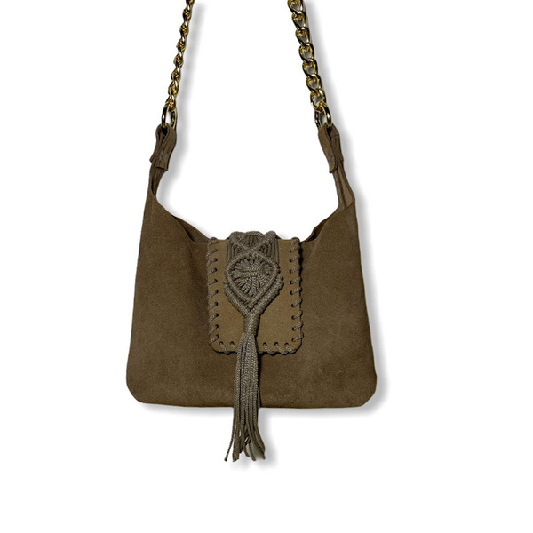 Urban Queen χειροποίητη τσάντα "Destiny mini camel" - δέρμα, ώμου, all day, πλεκτές τσάντες, μικρές - 2
