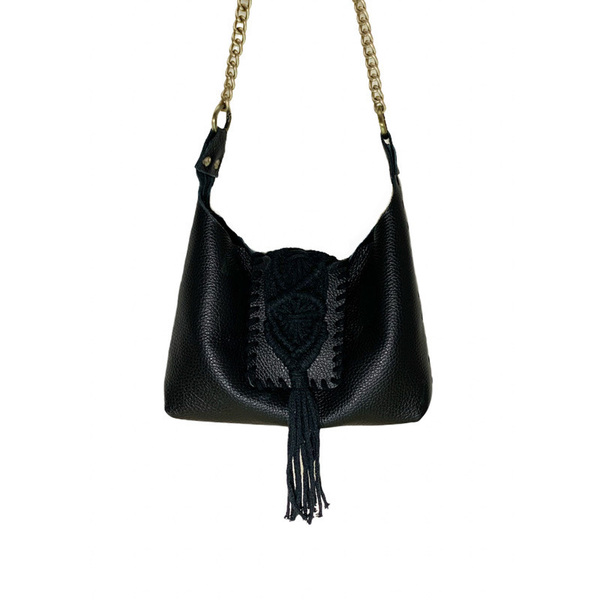 Urban Queen χειροποίητη τσάντα "Destiny mini black" - δέρμα, ώμου, all day, πλεκτές τσάντες, μικρές - 5