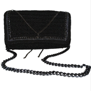 Πλεκτή rock glam τσάντα σε μαύρο με glitter - νήμα, clutch, rock, πλεκτές τσάντες, βραδινές