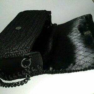 Πλεκτή rock glam τσάντα σε μαύρο με glitter - νήμα, clutch, rock, πλεκτές τσάντες, βραδινές - 5