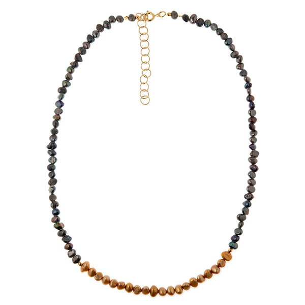 Black & Gold Pearl Necklace - μαργαριτάρι, γυναικεία, ασήμι 925