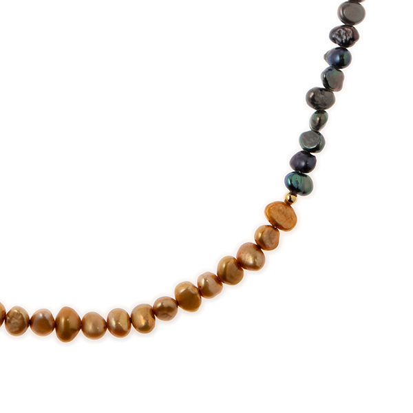 Black & Gold Pearl Necklace - μαργαριτάρι, γυναικεία, ασήμι 925 - 2