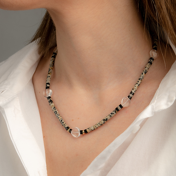 Dalmatian Crystal Beaded Necklace - ημιπολύτιμες πέτρες, γυναικεία, ασήμι 925 - 3