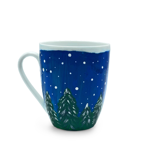 Πορσελάνινη κούπα ♥ Χιονισμένο Δάσος - γυαλί, χριστουγεννιάτικα δώρα, κούπες & φλυτζάνια, είδη κουζίνας, δέντρο
