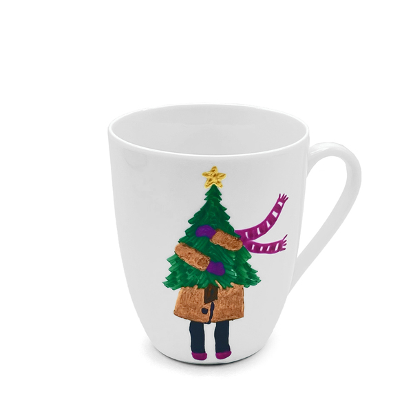 Πορσελάνινη κούπα ♥ Christmas Girl - κορίτσι, πορσελάνη, χριστουγεννιάτικο, κούπες & φλυτζάνια, δέντρο