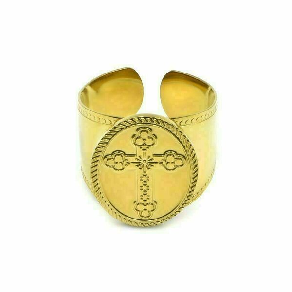 Δαχτυλίδι από Ανοξείδωτο Ατσάλι με Σταυρό Notre Dame Gold - επιχρυσωμένα, μεγάλα