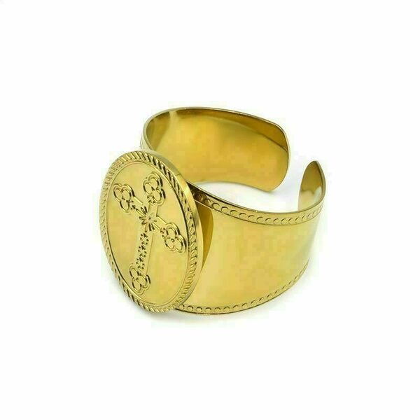 Δαχτυλίδι από Ανοξείδωτο Ατσάλι με Σταυρό Notre Dame Gold - επιχρυσωμένα, μεγάλα - 2