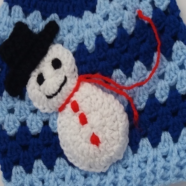 Χειροποίητος πλεκτός παιδικός σκούφος με χιονάνθρωπο. - μπλε, χιονάνθρωπος, σκουφάκια - 2