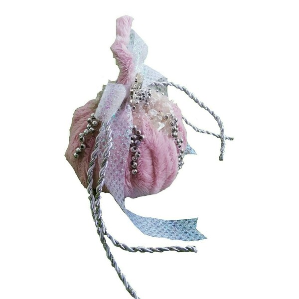 Γούρι χειροποίητη κολοκύθα ροζ μικρή (10cm) - ύφασμα, χριστουγεννιάτικα δώρα, κολοκύθα, γούρια - 2