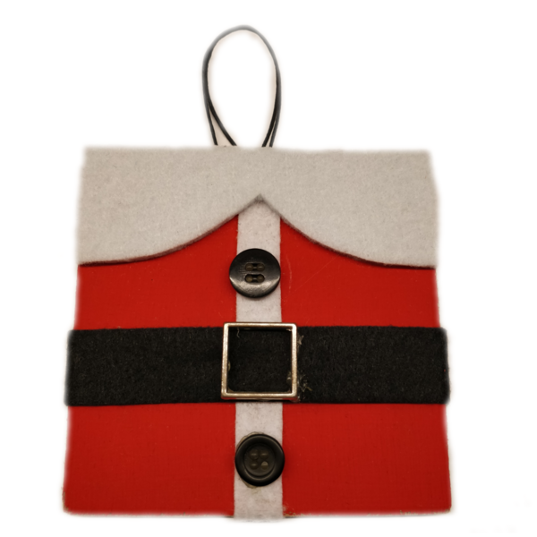 "Τα ρούχα του Άη Βασίλη!" – Κόκκινο στολίδι από ξύλο, μαύρα κουμπιά και ανάγλυφα στοιχεία 10 Χ 10 εκ. - ξύλο, χριστουγεννιάτικα δώρα, άγιος βασίλης, στολίδι δέντρου, στολίδια