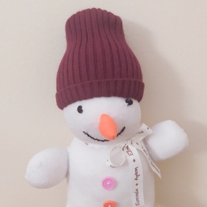 Χιονάνθρωπος από κάλτσες 35cm με σκουφάκι - διακοσμητικά, χριστούγεννα, χιονάνθρωπος, χριστουγεννιάτικα δώρα - 2