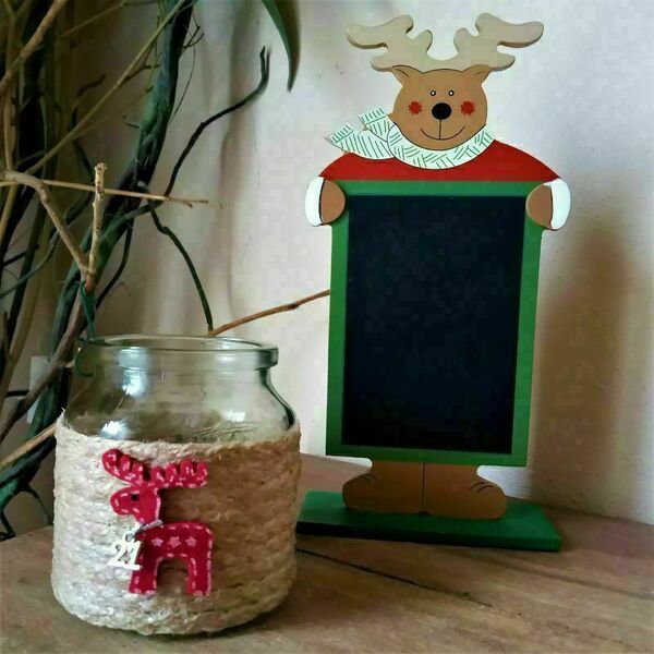Επιτραπέζιο γυάλινο κηροπήγιο- γούρι με τάρανδο - γυαλί, δώρο, διακοσμητικά, χριστουγεννιάτικα δώρα - 4